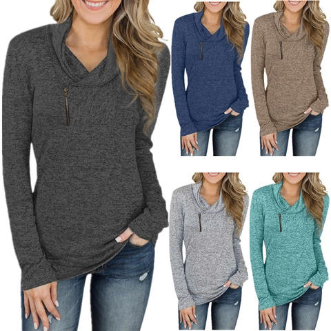 Dames Sweatshirt Met Col Lange Mouw Met Decoratieve Rits Slim Fit Effen Kleur Gebreide Pullover Top Voor Herfst Winter