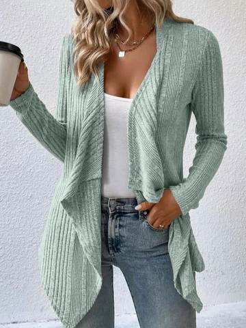 Women Casual Ribbed Knit Cardigan Long Sleeve Open Front Draped Shawl Collar Loose Sweater Lightweight Solid Outwear Coat