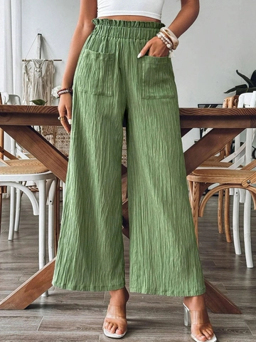 Pantaloni Casual Donna Vita Alta Gamba Larga Plissettati Vita Elastica Pantaloni a Pieghe con Tasche Tinta Unita Palazzo