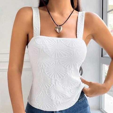 Canotta da Donna Sexy Slim Fit Scollo Quadrato Jacquard Spalline Larghe Senza Maniche Canotta a Fiori Strutturata Casual Gilet Estivo
