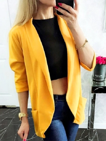 Damen Casual Offener Blazer Jacke Leicht Langarm Einfarbig Arbeit Büro Oberbekleidung Mit Aufgesetzten Taschen