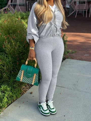Women Plus Size Two Piece Set Zipper Long Sleeve Top And Slim Fit Long Pants Casual Solid Color Sporty Outfit Set