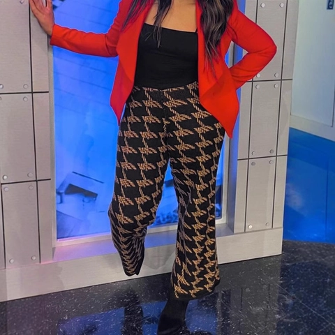 Pantalones Acampanados de Talla Grande con Cintura Alta para Mujer Moda Casual Estampado Geométrico Cintura Elástica