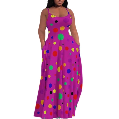 Abito Maxi da Donna Taglie Forti a Pois Con Spalline Sottili e Tasche Abito Lungo Casual Largo a Linea A per le Vacanze Estive