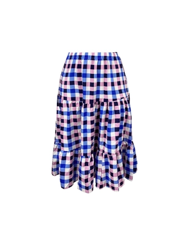 Gonna Midi a Strati Scozzese da Donna Taglie Forti Vita Alta Elastica Linea A Gonna a Torta Checkered Casual