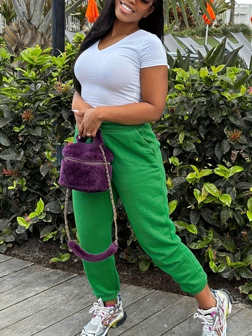 Dames Grote Maten Groene Joggingbroek Elastische Hoge Taille Trekkoord Sportief Casual Enkellengte Broek