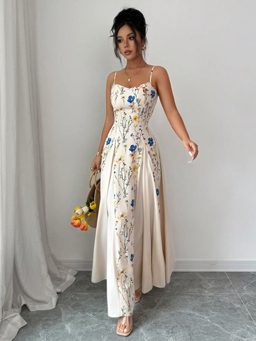 Damen Übergröße Französisch Elegant Blumig Spaghettiträger Maxi Kleid Sommer Ärmellos Großer Schwung Urlaub Strand Langes Sonnenkleid