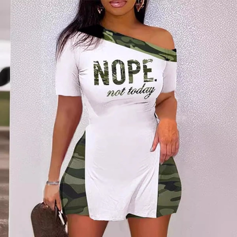 Women Plus Size Two Piece Shorts Set Off Shoulder Letter Print Baroque Camo Patchwork Streetwear Summer Outfits
