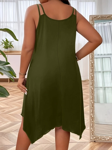 Damen Übergröße Lässiges Ärmelloses Kleid Asymmetrischer Handkerchief Saum Rundhals Lose Sommerurlaub Polyester Kleid