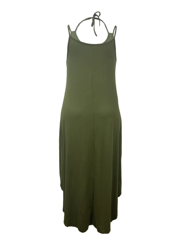 Women Plus Size Halter Neck Spaghetti Strap Maxi Dress Casual Vacation Loose Irregular Hem Solid Color Dark Green Dress