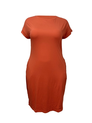 Women Plus Size Casual Round Neck Short Sleeve T-Shirt Dress Solid Color Straight Midi Dress With Side Pockets