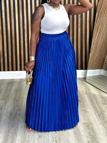 Women Plus Size High Waist Pleated Maxi Skirt Satin Luster Loose Casual Full Length A-Line Flare Long Skirt Streetwear