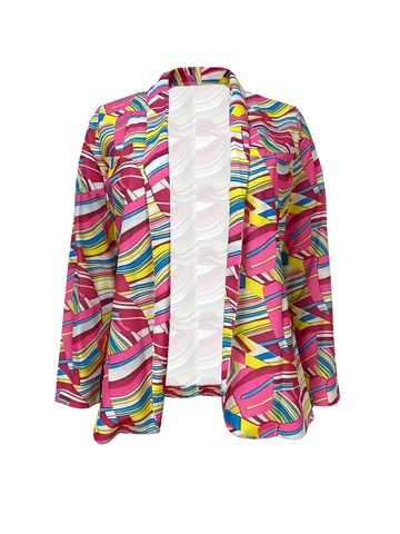 Dames Grote Maat Blazer Met Geometrische Print Elegant Lange Mouw Open Voorkant Polyester Jas Mode Zebrastrepen Casual Top