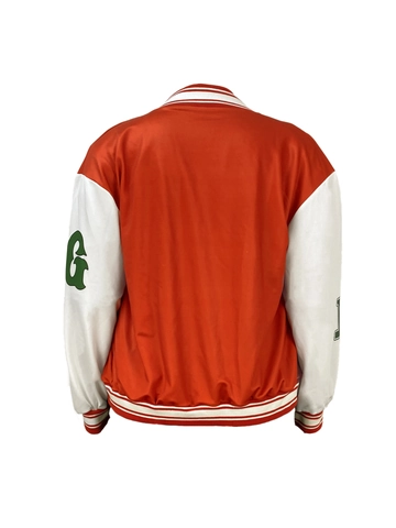 Women Plus Size Varsity Jacket American Retro Letter Embroidery Red White Patchwork Snap Button Bomber Coat Outerwear