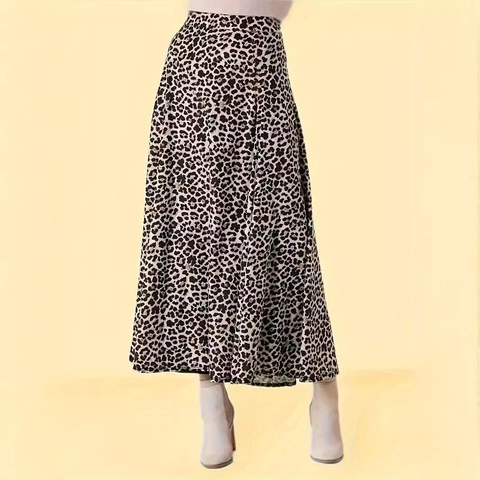 Gonna Lunga da Donna Taglie Forti Stampa Leopardata Vita Alta Linea a Trapezio Gonna Lunga Allentata per Abbigliamento Quotidiano Casual Elegante Ufficio