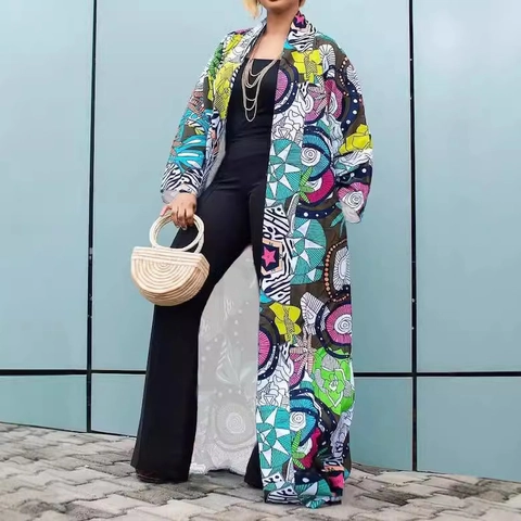 Γυναικεία Μεγάλα Μεγέθη Bohemian Floral Print Μακριά Ζακέτα Ανοιχτή Μπροστά Μακρύ Μανίκι Πολυεστέρας Cover Up Casual