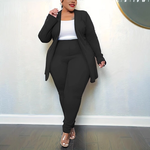 Dames Grote Maten Outfits Lange Mouwen Open Cardigan En Tanktop En Lange Broek Elastische Commuting Outfits Ensemble