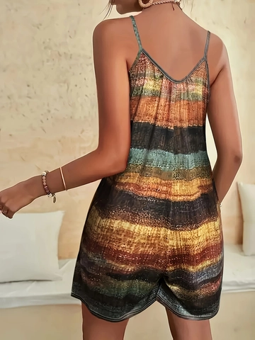Damen Übergröße Casual Gestreift Neckholder Jumpsuit Ärmellos Weites Bein Romper Mit Taschen Sommerurlaub Beachwear