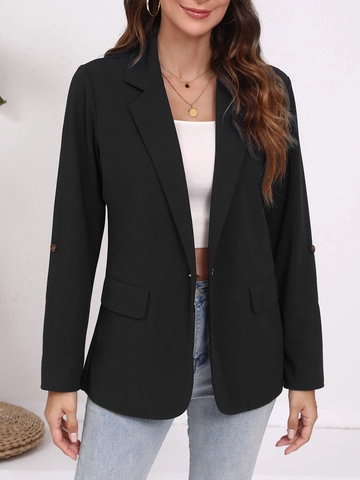 Giacca Blazer da Donna Vestibilità Slim Abito da Ufficio Business Con Polsini a Righe Revers Bottone Singolo Casual Pendolare Capispalla