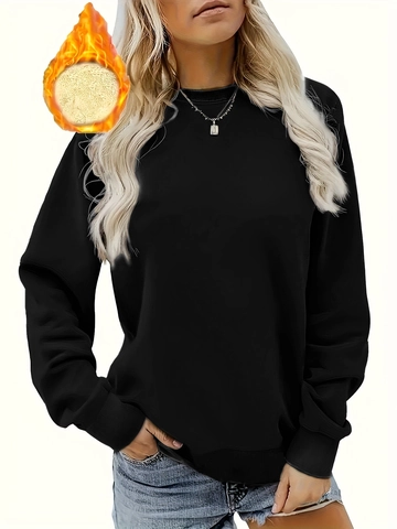 Sudadera de Cuello Redondo para Mujer con Forro Polar Gruesa Cálida Pullover Casual Manga Larga Color Sólido Otoño Invierno