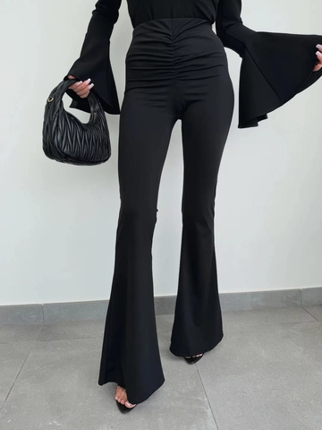 Damen High Waist Schlaghose Gerafft Po Lifting Slim Fit Bauchweg Bell Bottom Hose Polyester Elasthan Streetwear