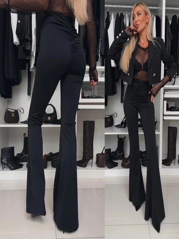 Damen High Waist Schlaghose Gerafft Po Lifting Slim Fit Bauchweg Bell Bottom Hose Polyester Elasthan Streetwear