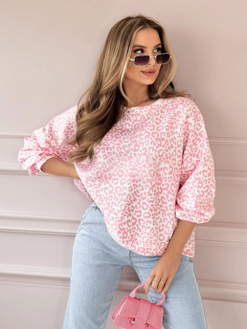 Women Streetwear Casual Polyester Sweatshirt Leopard Printed Crew Neck Long Sleeve Top