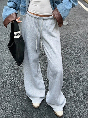 Women Retro Mid Waist Sweatpants American Streetwear Style Solid Color Wide Leg Draped Casual Sports Pants Autumn New Fashion