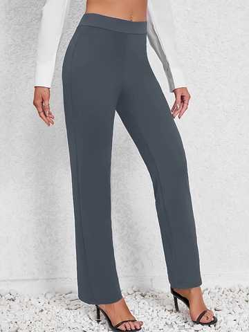 Pantalon Décontracté pour Femmes Droit Taille Haute en Polyester Couleur Unie Patchwork Bureau Navette Printemps Été Mode Pantalon Long Bottom