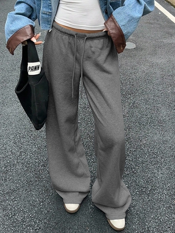 Women Retro Mid Waist Sweatpants American Streetwear Style Solid Color Wide Leg Draped Casual Sports Pants Autumn New Fashion