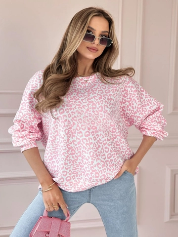 Felpa da Donna Casual Stampa Leopardata Rosa Manica Lunga Girocollo Vestibilità Comoda Pullover Moda Top Grafico Animale
