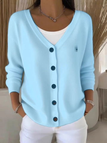 Women's Casual V-Neck Knit Cardigan Sweater Solid Color Loose Fit Long Sleeve Button Down Outwear For Autumn Winter
