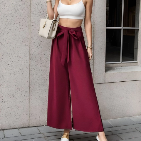 Damen Hohe Taille Weites Bein Hose Elegant Schnürung Einfarbig Palazzo Hose Formelle Pendeln Lange Hose Frühling Herbst Mode Hose