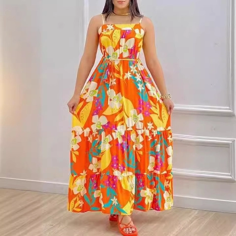 Grote Maten Boheems Maxi Jurk Voor Dames Spaghettibandjes Gelaagde Zomer Strand Vakantie Lange Jurk Hoge Taille