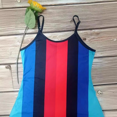 Damen Plus Size Regenbogen Gestreiftes Maxikleid Spaghetti-Träger V-Ausschnitt Lockeres Strandkleid Mit Taschen
