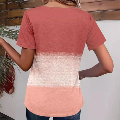 Women's Casual Ombre Square Neck T-Shirt Short Sleeve Pleated Ruffle Loose Summer Top Lightweight Breathable Fashion Pullover
