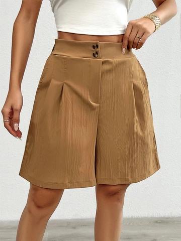 Women's High Waisted Wide Leg Shorts Casual Loose Summer Pleated Shorts With Double Buttons Pockets Polyester Daily Wear