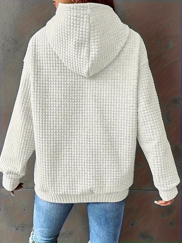 Women Plus Size Waffle Knit Hoodie Casual Solid Color Drawstring Hooded Sweatshirt Kangaroo Pocket Long Sleeve Loose Pullover Top