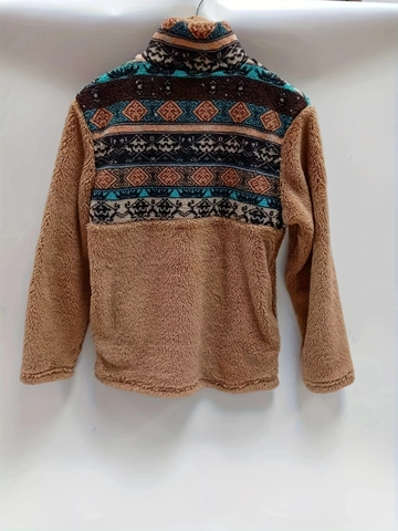 Sweat à Capuche Femme Grande Taille Demi-Zip Pullover Sherpa Imprimé Tribal Géométrique Manches Longues Sweat en Polaire Haut Hiver Ample