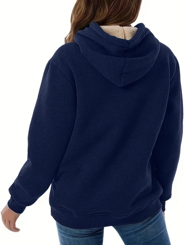 Women Casual Thick Sherpa Fleece Lined Hoodie Warm Solid Color Loose Hooded Sweatshirt With Pocket Long Sleeve Winter Autumn Top