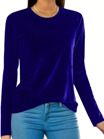 Women's Casual Velvet Long Sleeve T-Shirt Solid Color Slim Fit Round Neck Base Layer Top For Autumn Winter