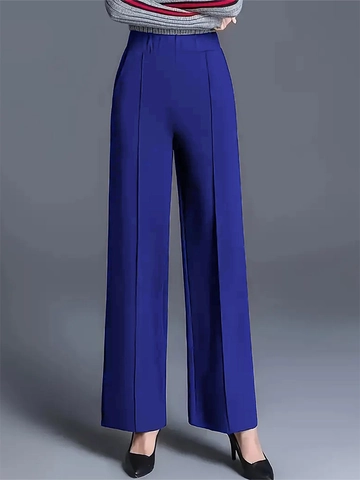 Pantaloni a Gamba Larga a Vita Alta da Donna Eleganti Tinta Unita Dritti Pendolare Pantaloni da Abito Casual Con Vita Elastica E Tasche