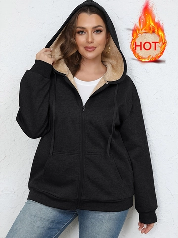 Damen Casual Sherpa-Gefütterte Hoodie Jacke Thermisch Reißverschluss Sweatshirt Einfarbig Fleece Kapuzenmantel Mit Taschen Für Winter