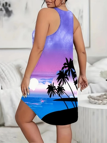 Vestido Mini de Mujer Tallas Grandes sin Mangas con Impresión 3D Sexy Playa Tropical Paisley Leopardo Patchwork Cuello en U Verano