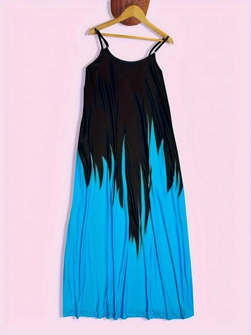 Damen Casual Ombre Maxikleid V-Ausschnitt Ärmellos Sommerkleid Mit Taschen Sexy Tie Dye Langes Strandkleid