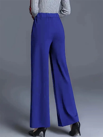 Pantaloni a Gamba Larga a Vita Alta da Donna Eleganti Tinta Unita Dritti Pendolare Pantaloni da Abito Casual Con Vita Elastica E Tasche