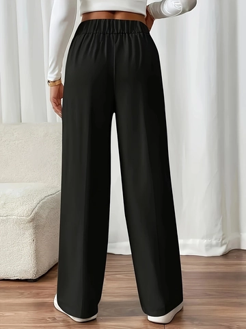 Pantaloni Taglie Forti Donna Vita Alta Gamba Dritta Tinta Unita Casual Larghi Con Bottoni Metallici Decorativi
