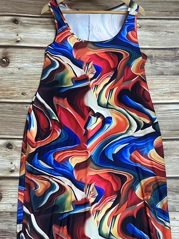 Damen Übergröße Bedrucktes Maxikleid Ärmellos Körperbetont Abstraktes Wirbelmuster Sexy Sommerurlaub Langes Tankkleid