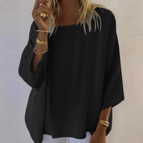 Camicetta da Donna Casual con Girocollo a Tre Quarti Manica Elegante Tinta Unita Vestibilità Larga Pullover Camicia Comoda da Ufficio