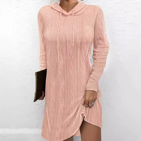 Vestido Mini de Mujer Casual de Punto de Ocho Con Capucha Manga Larga Pulóver Color Sólido Ajustado Cálido Vestido de Tubo